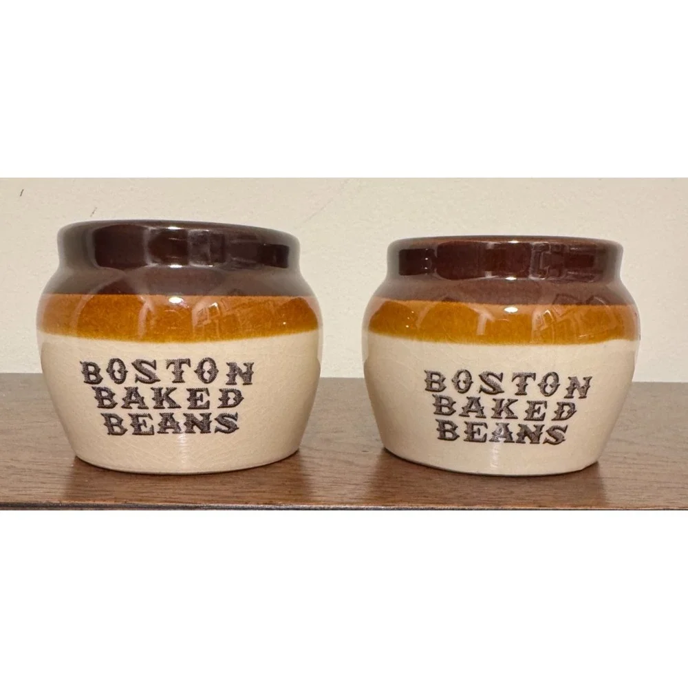 Vintage Stoneware Small Pot Crock Boston Baked Beans USA Farmhouse Kitchen 3.5